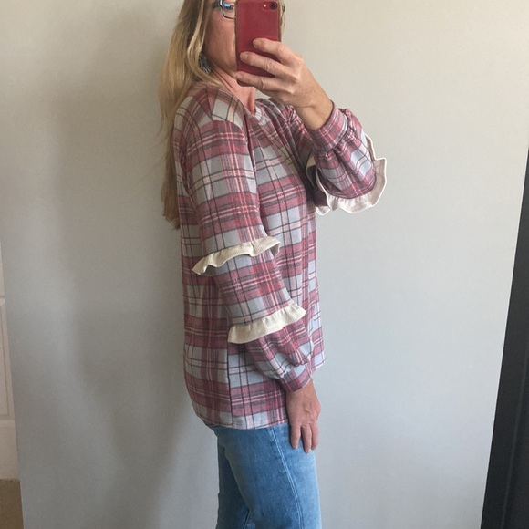 Plaid Long Sleeve with Ruffle Detail Top - Picture 5 of 10
